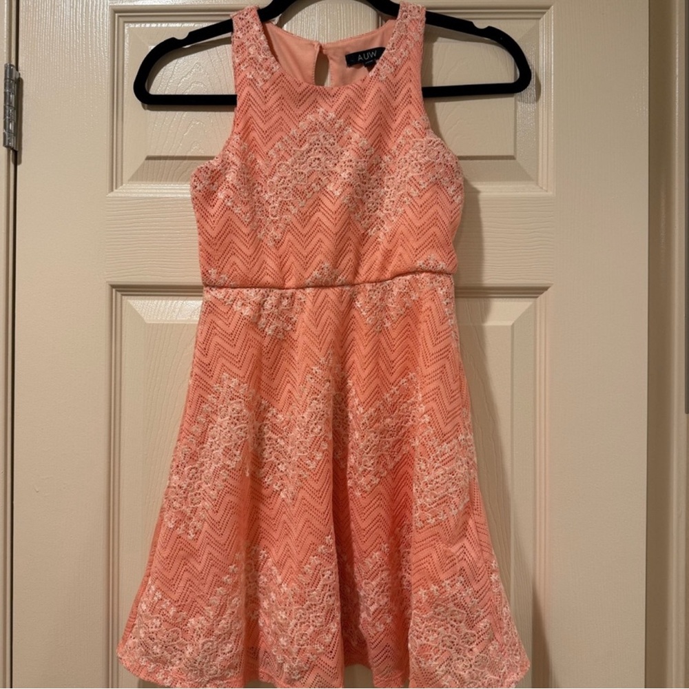 AUW Kids Coral Lace Fit & Flare Halter Dress Girl’s Size M